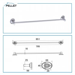 Porte serviettes 1 barre 785 mm laiton chromé PELLET CALANQUE 2 